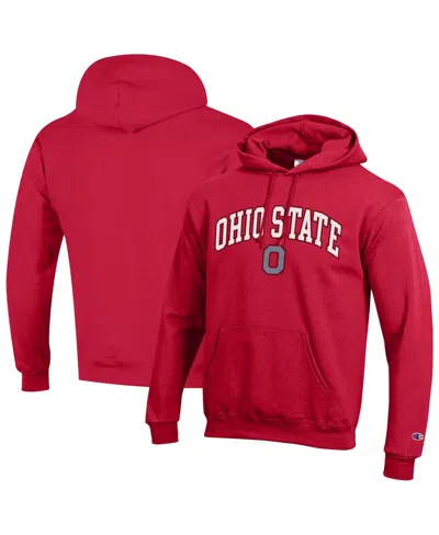 Champion Men'sâ Scarlet Ohio State Buckeyes Arched Logo Fleece Pullover Hoodie In Red
