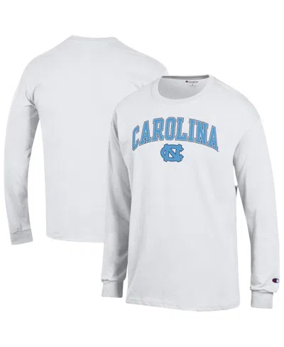 Champion Men'sâ White North Carolina Tar Heels Arch Over Logo Long Sleeve T-shirt In Gray