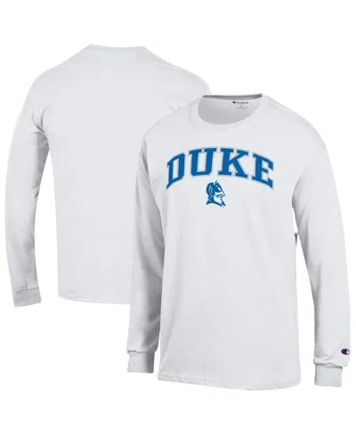 Champion Men's White Duke Blue Devils Arch Over Logo Long Sleeve T-shirt