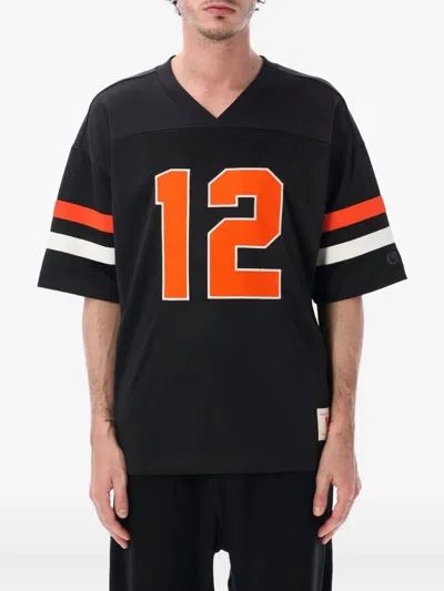 Champion Mesh-panelled Striped-sleeve T-shirt In Black