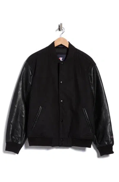 Champion Mixed Media Varsity Jacket In Multi