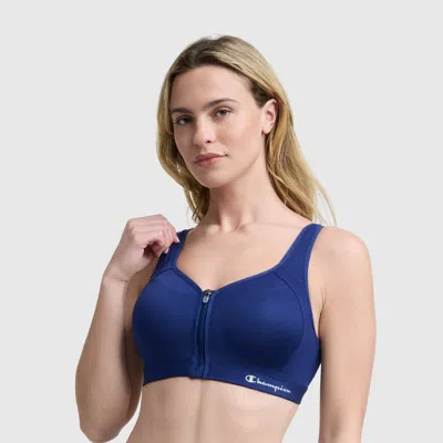 Champion Motion Control Zip Sports Bra In Blue Depths