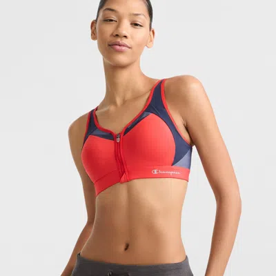Champion Motion Control Zip Sports Bra, Wirefree, Script Logo In Orange