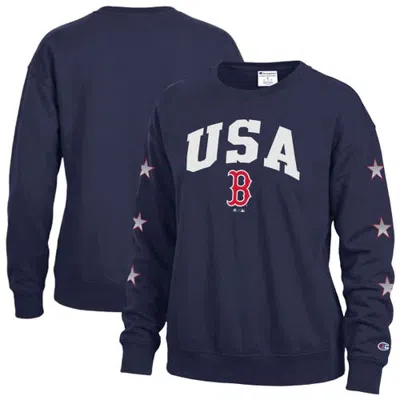 Champion Navy Boston Red Sox Americana Fleece Crewneck Sweatshirt In Blue