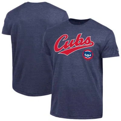 Champion Navy Chicago Cubs Cooperstown Wordmark Lockup Tri-blend T-shirt In Blue