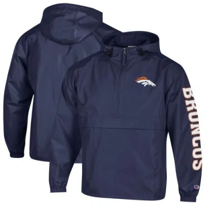 Champion Navy Denver Broncos Packable Hooded Windbreaker Half-zip Jacket In Blue