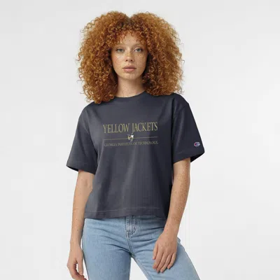 Champion Navy Georgia Tech Yellow Jackets Waist Length Wordmark T-shirt In Blue
