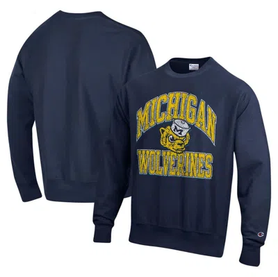 Champion Navy Michigan Wolverines Vault Late Night Reverse Weave Pullover Sweatshirt