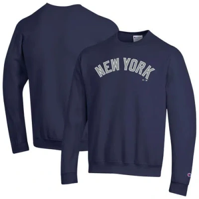 Champion Navy New York Yankees Powerblend Wordmark Sweatshirt In Blue