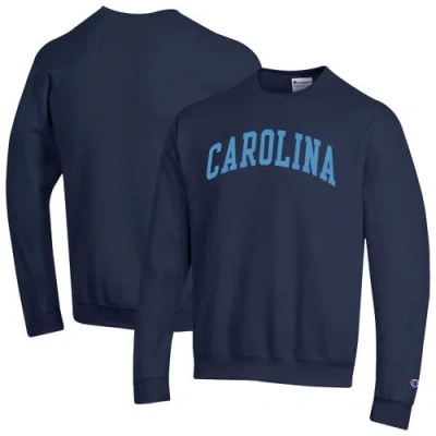 Champion Navy North Carolina Tar Heels Basic Arch Fleece Pullover Sweatshirt In Blue