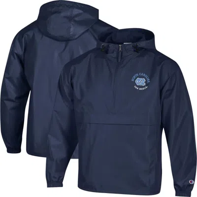 Champion Navy North Carolina Tar Heels Packable Hooded Windbreaker Half-zip Jacket In Blue