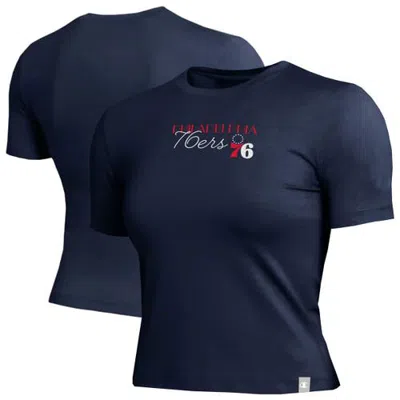 Champion Navy Philadelphia 76ers Soft Touch Fitted Cropped T-shirt In Blue