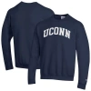 Champion Navy Uconn Huskies Basic Arch Fleece Pullover Sweatshirt In Blue