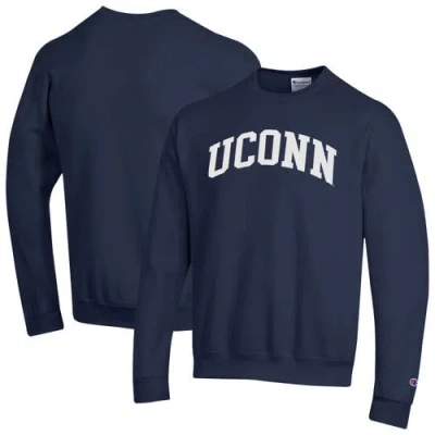 Champion Navy Uconn Huskies Basic Arch Fleece Pullover Sweatshirt In Blue
