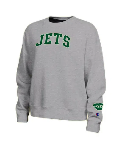 Champion New York Jets Women's Contrast Lined Sweatshirt In Heather Gray,navy