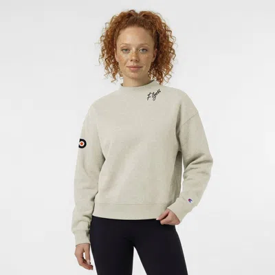 Champion Oatmeal Philadelphia Flyers Collar Script Triumph Fleece Crewneck Sweatshirt In Neutral