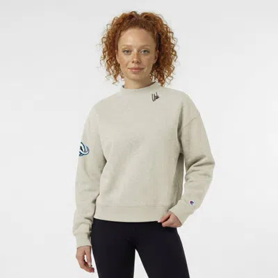 Champion Oatmeal Utah Mammoth Collar Script Triumph Fleece Crewneck Sweatshirt In Gray