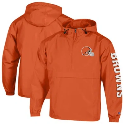 Champion Orange Cleveland Browns Packable Hooded Windbreaker Half-zip Jacket
