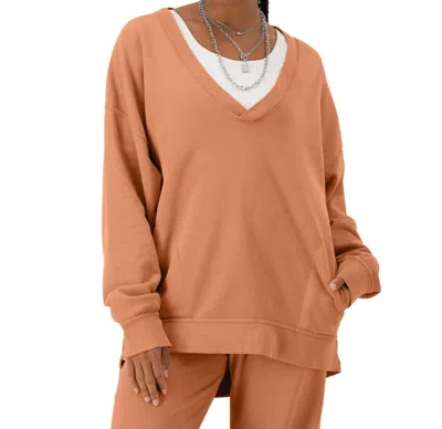 Champion Oversized V-neck Pullover In Canyon Red In Brown