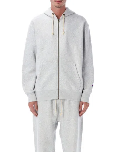 Champion Reverse Weave Patch Hoodie Full Zip In Gray