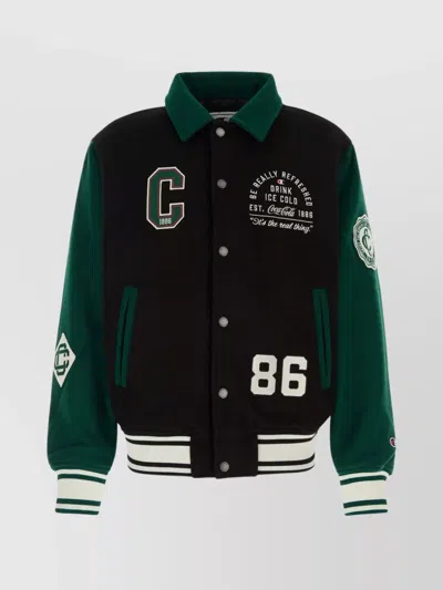 Champion Patched Sleeve Jacket With Ribbed Cuffs In Black