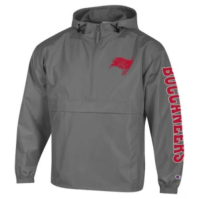 Champion Pewter Tampa Bay Buccaneers Packable Hooded Windbreaker Half-zip Jacket In Gray