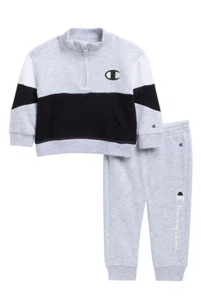 Champion Babies'  Pieced Quarter Zip Pullover & Joggers Set In Gray Heather