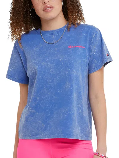 Champion Plus Womens Acid Wash Spring Pullover Top In Blue