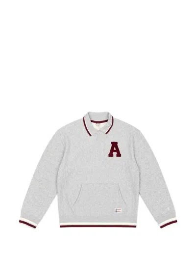 Champion Polo-collar Logo-patch Sweatshirt In Gray