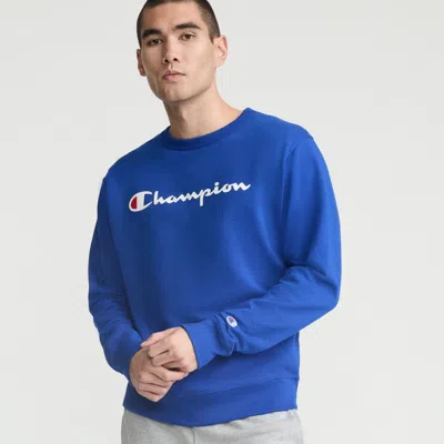 Champion Powerblend Crewneck Sweatshirt, Classic Script Logo In Blue