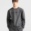 Champion Powerblend Crewneck Sweatshirt, Classic Script Logo In Gray