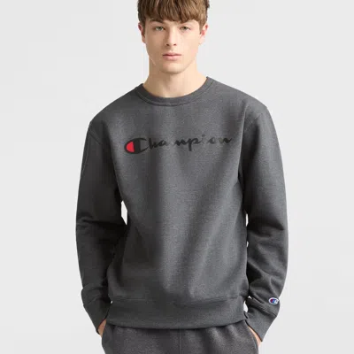 Champion Powerblend Crewneck Sweatshirt, Classic Script Logo In Gray