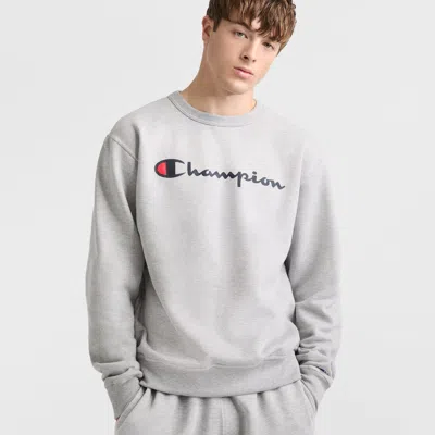 Champion Powerblend Crewneck Sweatshirt, Script Logo - Big & Tall In Gray