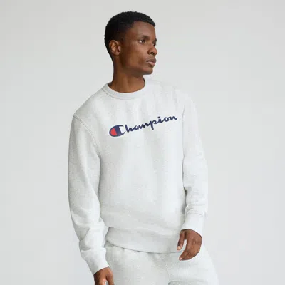 Champion Powerblend Crewneck Sweatshirt, Classic Script Logo In Neutral