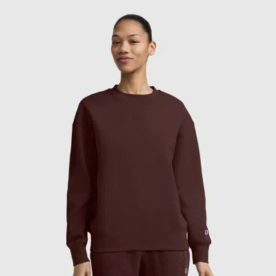 Champion Powerblend Crewneck Sweatshirt, Embroidered Script Logo In Bitter Chocolate