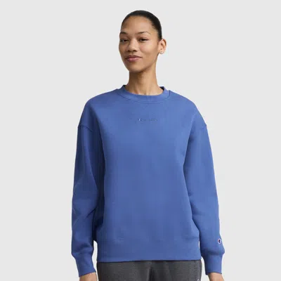 Champion Powerblend Crewneck Sweatshirt, Embroidered Script Logo In Blue