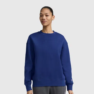 Champion Powerblend Crewneck Sweatshirt, Embroidered Script Logo In Blue Depths