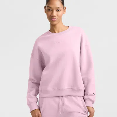 Champion Powerblend Crewneck Sweatshirt, Embroidered Script Logo In Pink