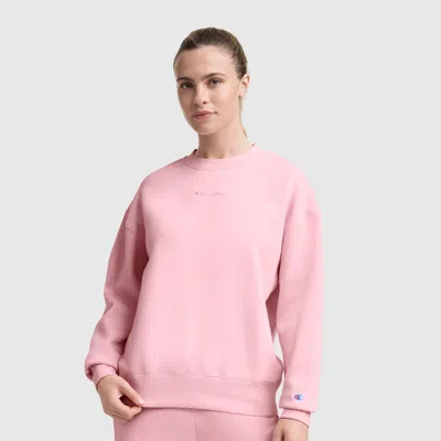 Champion Powerblend Crewneck Sweatshirt, Embroidered Script Logo In Pink