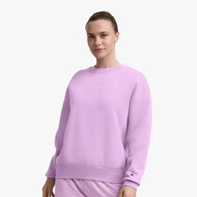 Champion Powerblend Crewneck Sweatshirt, Embroidered Script Logo In Smoky Grape