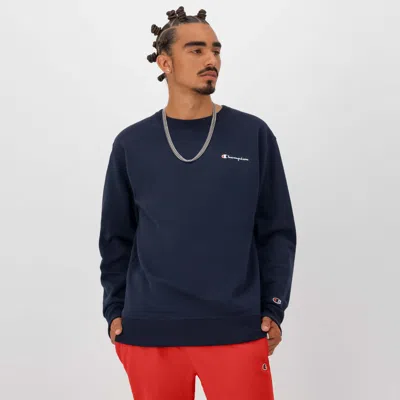Champion Powerblend Crewneck Sweatshirt, Left Script Logo In Blue