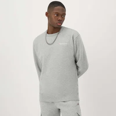 Champion Powerblend Crewneck Sweatshirt, Left Script Logo In Gray
