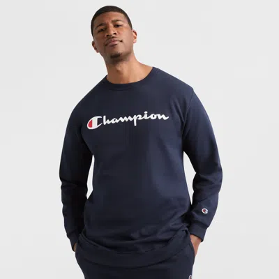 Champion Powerblend Crewneck Sweatshirt, Script Logo - Big & Tall In Blue