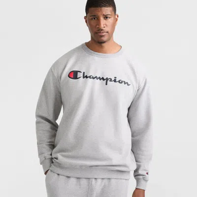 Champion Powerblend Crewneck Sweatshirt, Script Logo - Big & Tall In Gray