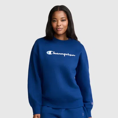 Champion Powerblend Crewneck Sweatshirt, Script Logo In Blue Depths