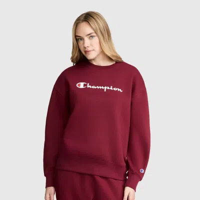 Champion Powerblend Crewneck Sweatshirt, Script Logo In Cabernet