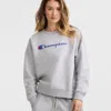 Champion Powerblend Crewneck Sweatshirt, Script Logo In Gray