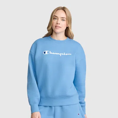 Champion Powerblend Crewneck Sweatshirt, Script Logo In Riviera
