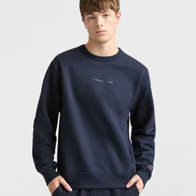 Champion Powerblend Crewneck Sweatshirt, Tonal Script Logo In Blue