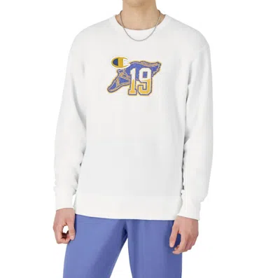Champion Powerblend Fleece Sweatshirt In White Fleet Foot Logo In Multi
